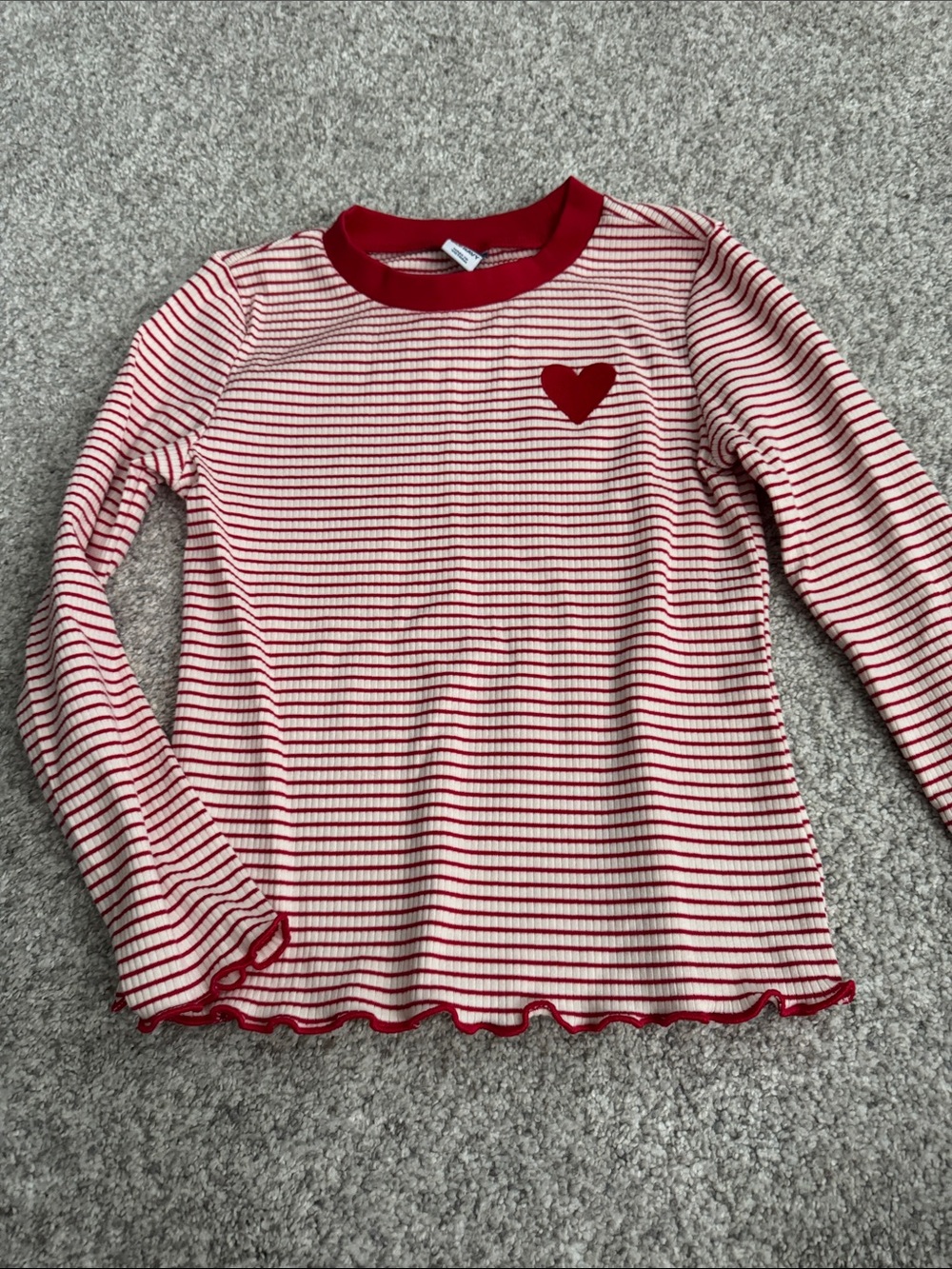 Old Navy Red and Cream Striped Heart Long-Sleeve Tee
